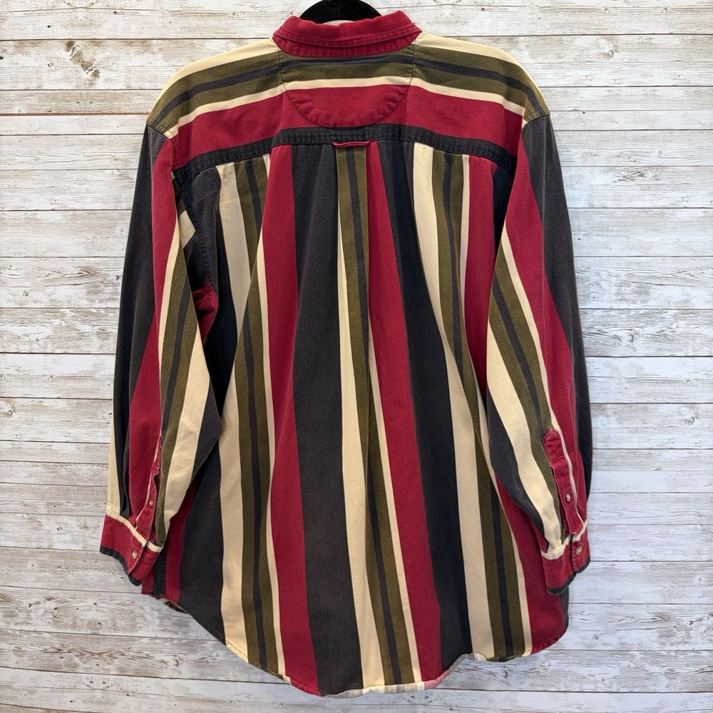 Vintage 90s Ivy Crew Mens L Shirt Striped 100% Cotton Button Down Preppy Red - Picture 4 of 11